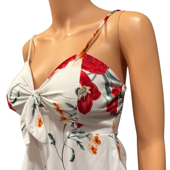 PAPAYA Floral Front Tie Peplum Spaghetti Strap Top Small - Picture 6 of 12